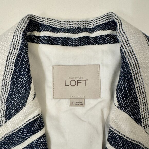Loft - Linen Blend Striped Summer Blazer in Blue & White - Picture 3 of 8